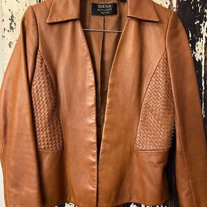 Dana Buchman Buttery Soft Cognac Leather Jacket Blazer Size 8 petite.